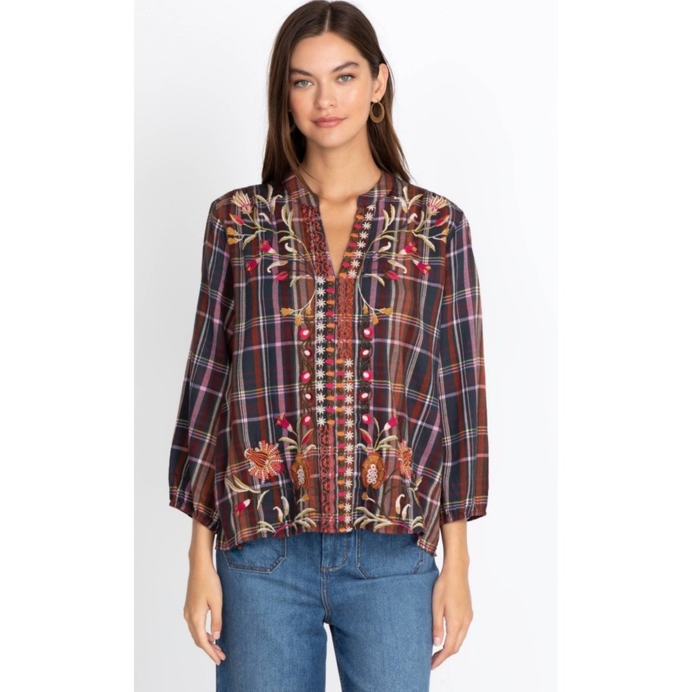 Johnny Was Top Rosalva Paris Blouse Plaid Embroidered Workshop Boho Women's XS - Picture 2 of 13